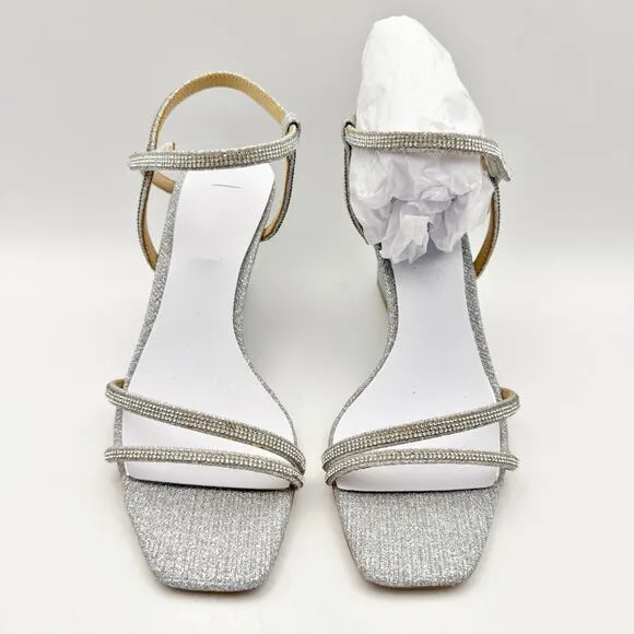 Badgley Mischka Womens Unity Wedge Heels US 6 EU 36.5 Silver Embellished NIB