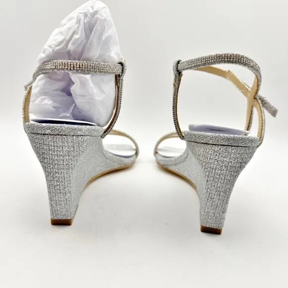 Badgley Mischka Womens Unity Wedge Heels US 6 EU 36.5 Silver Embellished NIB