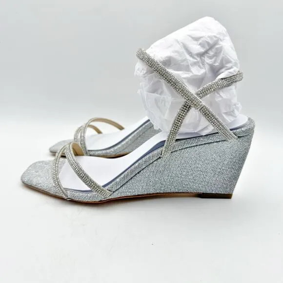 Badgley Mischka Womens Unity Wedge Heels US 6 EU 36.5 Silver Embellished NIB