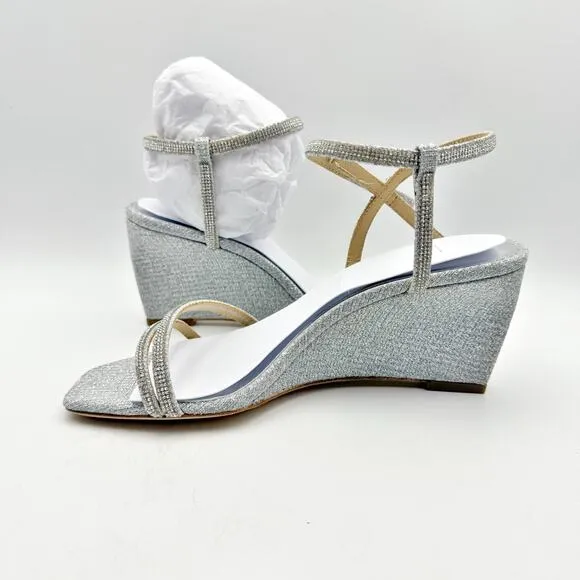 Badgley Mischka Womens Unity Wedge Heels US 6 EU 36.5 Silver Embellished NIB