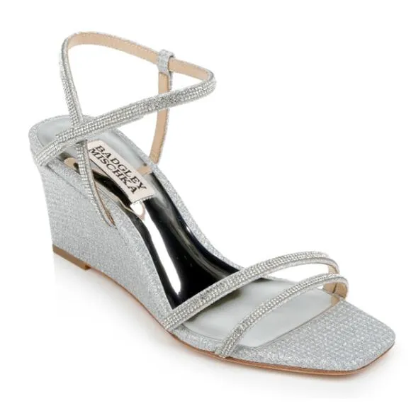 Badgley Mischka Womens Unity Wedge Heels US 6 EU 36.5 Silver Embellished NIB