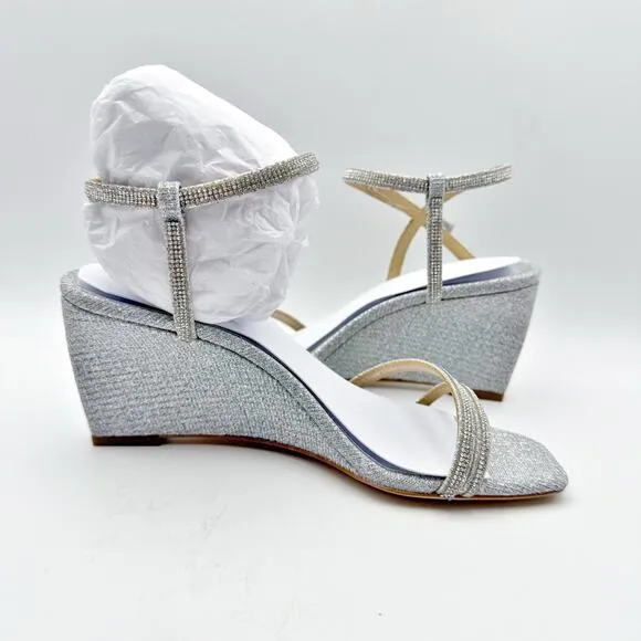 Badgley Mischka Womens Unity Wedge Heels US 6 EU 36.5 Silver Embellished NIB