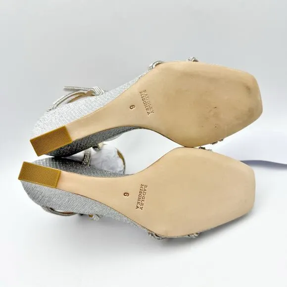 Badgley Mischka Womens Unity Wedge Heels US 6 EU 36.5 Silver Embellished NIB