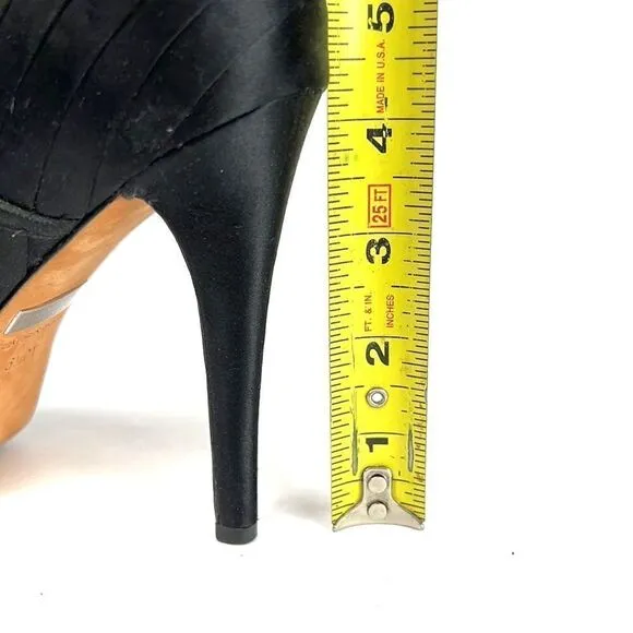Badgley Mischka High Heels Open Toes Shoes Black Satin/ Leather Size US 6,5 M