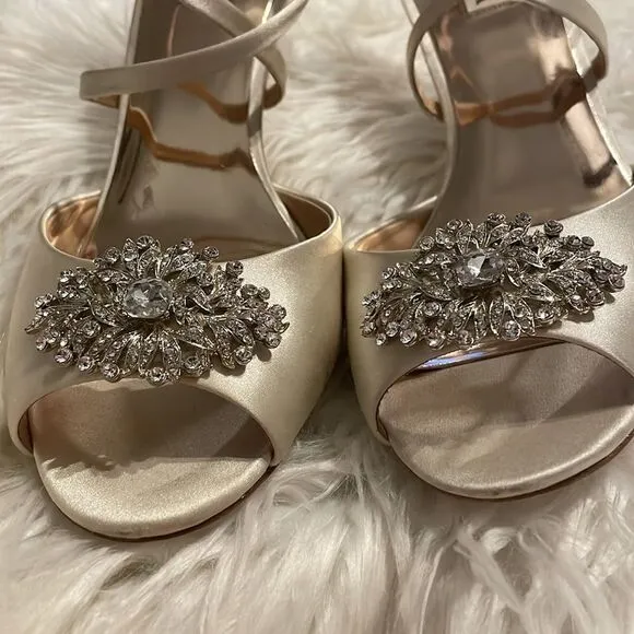 Badgley Mischka Cream Abigail Evening Wedge Sandals