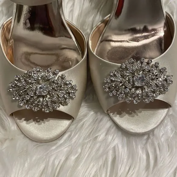 Badgley Mischka Cream Abigail Evening Wedge Sandals