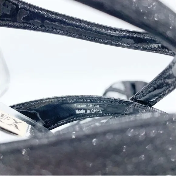 Badgley Mischka Evening Junebug Sandal Black Glitter Stiletto Heel Sz 7 EUC