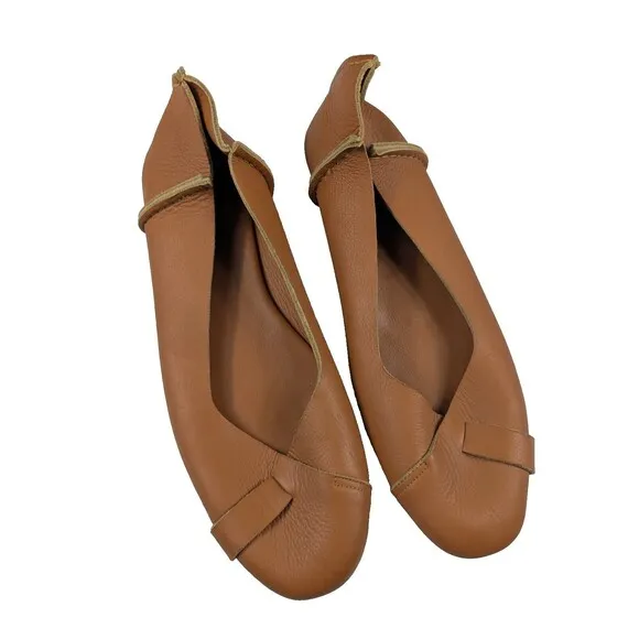 Bali Elf Handmade Native Leather Ballet Flats Shoes Brown Women's Size 11