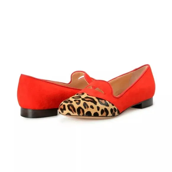 Ballet Flats Charlotte Olympia Girls RED Pony Hair Leather Shoes