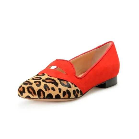 Ballet Flats Charlotte Olympia Girls RED Pony Hair Leather Shoes