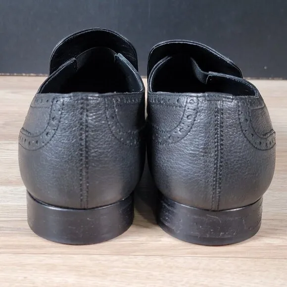 Bally Daumal Tassel Loafer Shoes Men Size 10.5 D Black Brogue Pebbled Leather