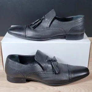 Bally Daumal Tassel Loafer Shoes Men Size 10.5 D Black Brogue Pebbled Leather