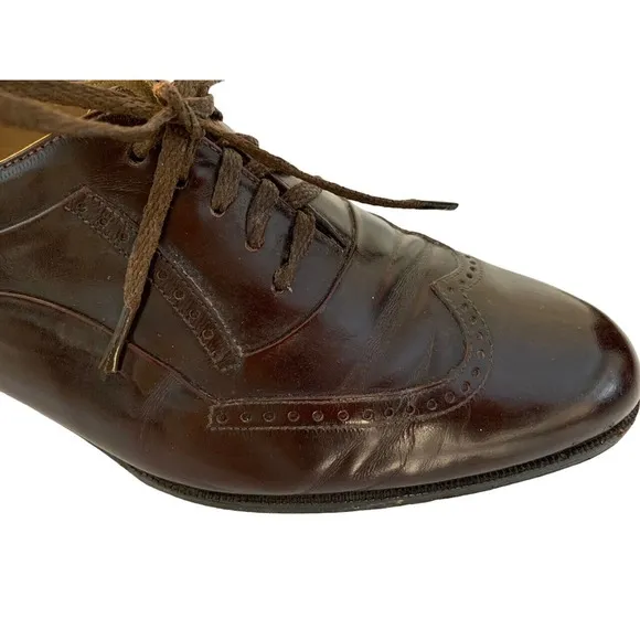 Bally Men's 8 Brown/Burgundy Marcel Lace Up Wingtip Leather Shoes Italy