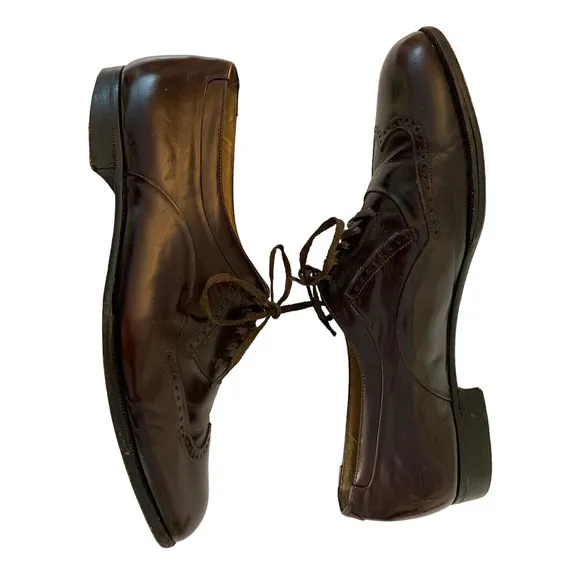 Bally Men's 8 Brown/Burgundy Marcel Lace Up Wingtip Leather Shoes Italy
