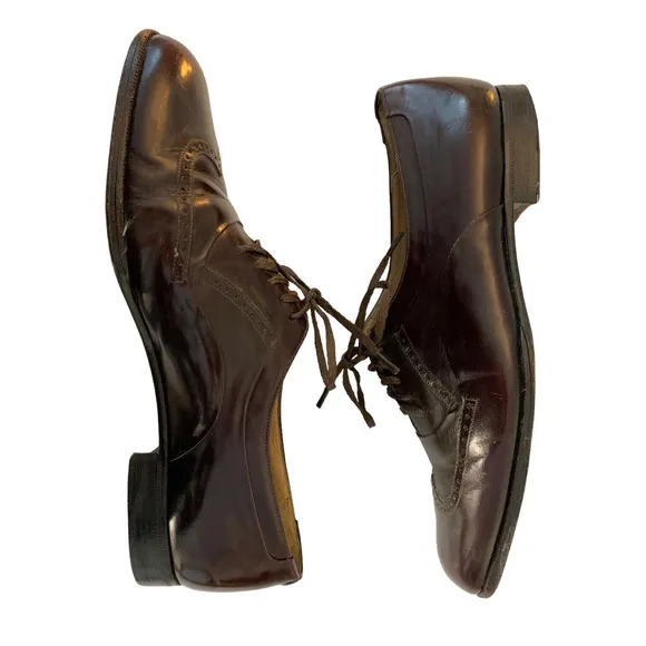 Bally Men's 8 Brown/Burgundy Marcel Lace Up Wingtip Leather Shoes Italy