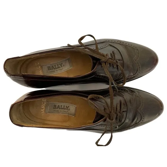 Bally Men's 8 Brown/Burgundy Marcel Lace Up Wingtip Leather Shoes Italy