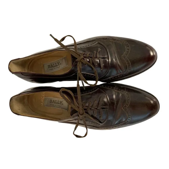 Bally Men's 8 Brown/Burgundy Marcel Lace Up Wingtip Leather Shoes Italy