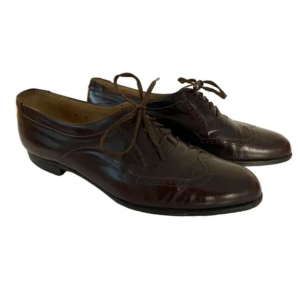 Bally Men's 8 Brown/Burgundy Marcel Lace Up Wingtip Leather Shoes Italy