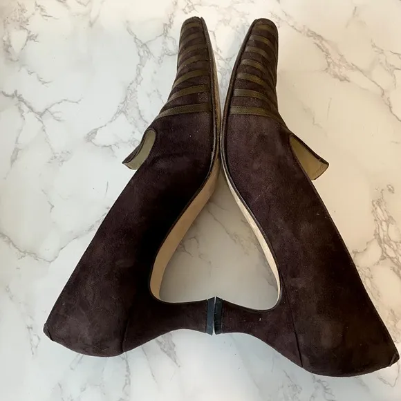 Bally Shoes Pumps Women Sz 8.5 Brown Suede Made in Italy Business Formal