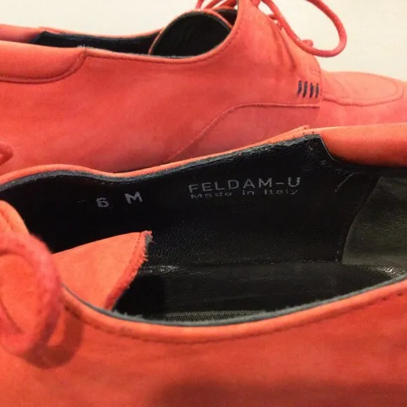 Bally Women Red Suede Leather Lace Up Oxford Shoes Made in Italy SZ 6M