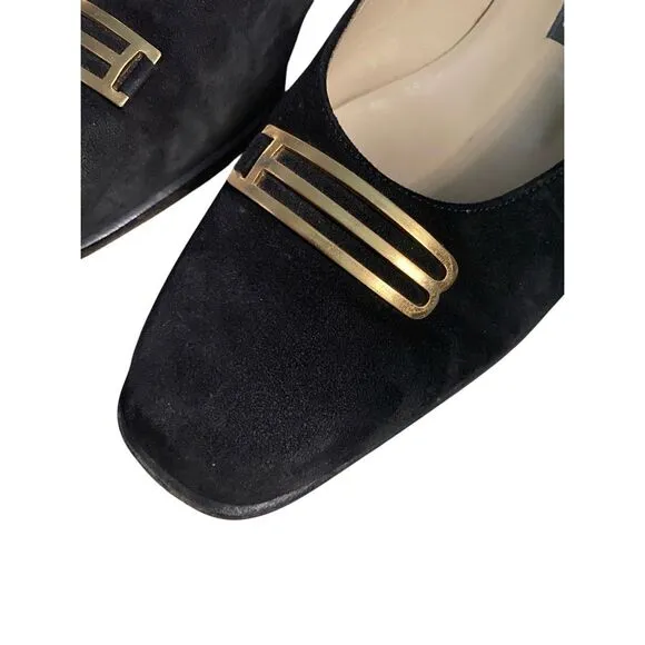 Bally Women’s Black Paradisea Gold Accents Career Stacked Heel Pumps Shoes Sz 7.