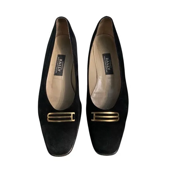 Bally Women’s Black Paradisea Gold Accents Career Stacked Heel Pumps Shoes Sz 7.