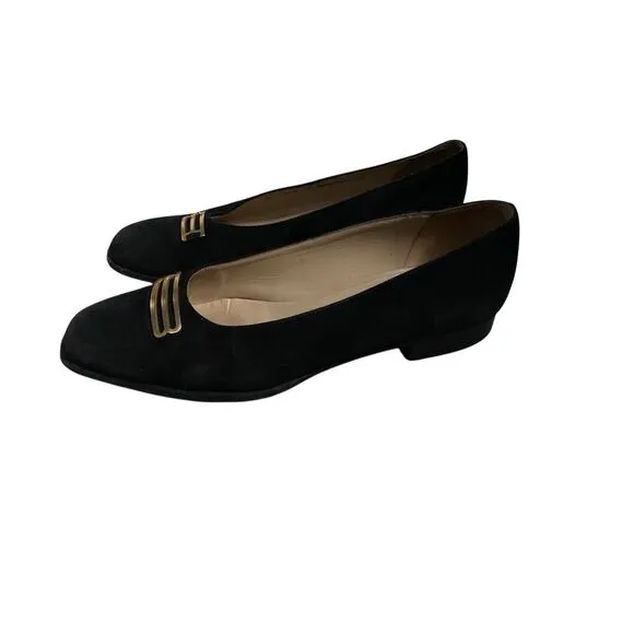 Bally Women’s Black Paradisea Gold Accents Career Stacked Heel Pumps Shoes Sz 7.
