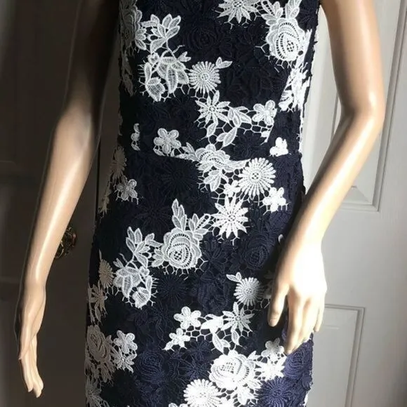 Banana Republic Crochet Navy Blue &amp; White Dress