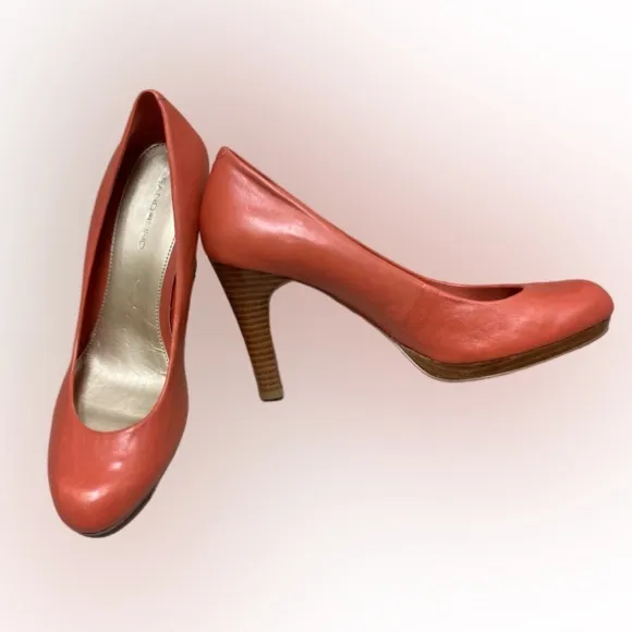 Bandolino Galleigh Orange Genuine Leather Round Toe Platform Pumps Shoes Heels