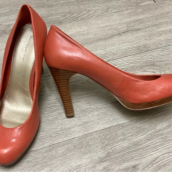 Bandolino Galleigh Orange Genuine Leather Round Toe Platform Pumps Shoes Heels
