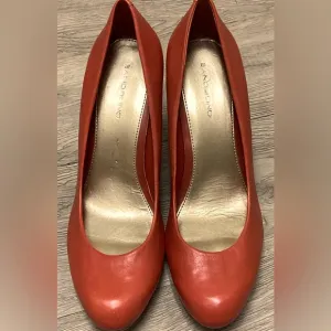 Bandolino Galleigh Orange Genuine Leather Round Toe Platform Pumps Shoes Heels