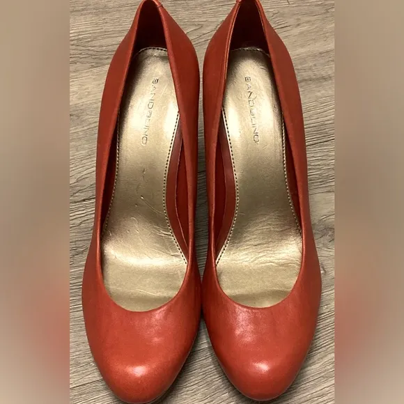 Bandolino Galleigh Orange Genuine Leather Round Toe Platform Pumps Shoes Heels
