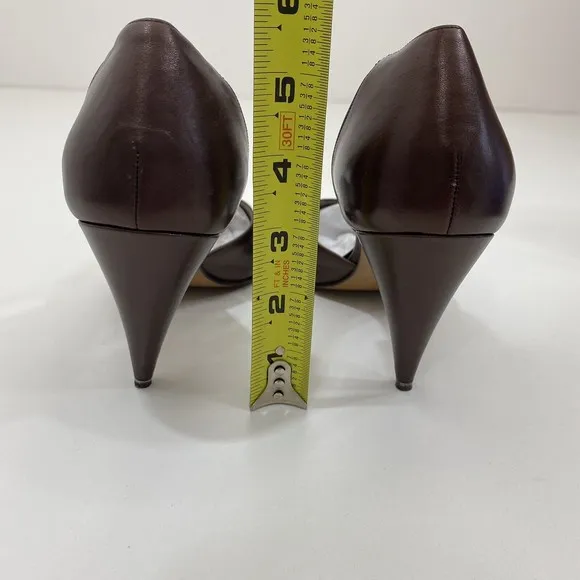 BANDOLINO VTG Punp Heels Luster Walnut Leather T Strap Point Toe 8
