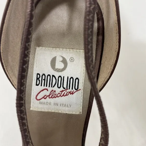 BANDOLINO VTG Punp Heels Luster Walnut Leather T Strap Point Toe 8