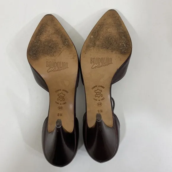 BANDOLINO VTG Punp Heels Luster Walnut Leather T Strap Point Toe 8