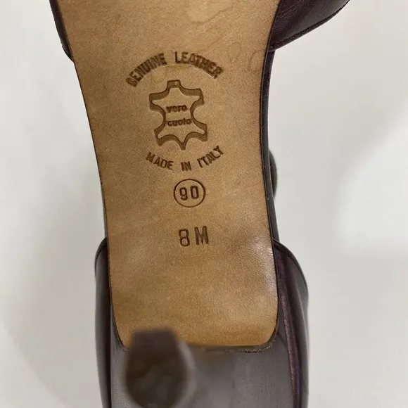 BANDOLINO VTG Punp Heels Luster Walnut Leather T Strap Point Toe 8