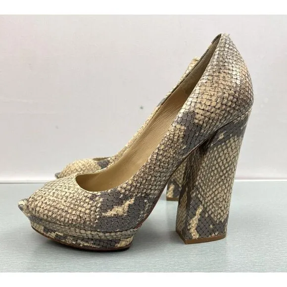 BCBGMaxazria Women's Dahlia 1 Pumps High Heel Snake Embossed Leather 8 B/38