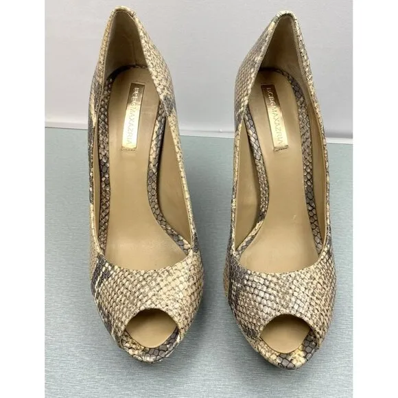 BCBGMaxazria Women's Dahlia 1 Pumps High Heel Snake Embossed Leather 8 B/38