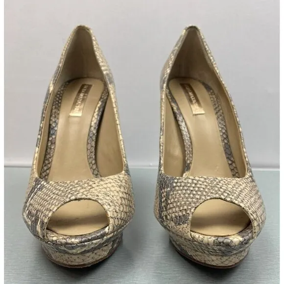BCBGMaxazria Women's Dahlia 1 Pumps High Heel Snake Embossed Leather 8 B/38