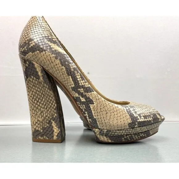 BCBGMaxazria Women's Dahlia 1 Pumps High Heel Snake Embossed Leather 8 B/38