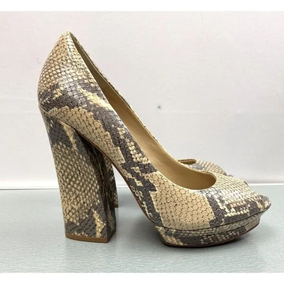 BCBGMaxazria Women's Dahlia 1 Pumps High Heel Snake Embossed Leather 8 B/38