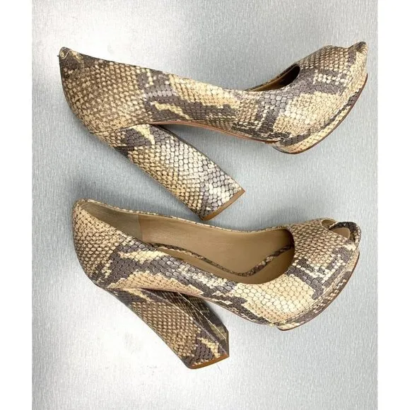 BCBGMaxazria Women's VERO CUOIO  Pumps High Heel Snake Embossed Leather 8 B/38