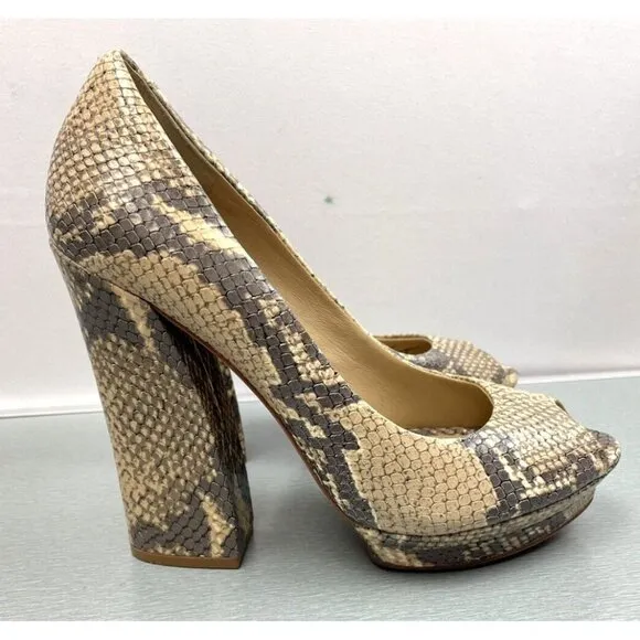 BCBGMaxazria Women's VERO CUOIO  Pumps High Heel Snake Embossed Leather 8 B/38