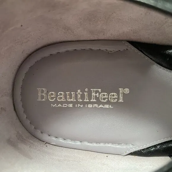 BeautiFeel Mary Jane Women Shoes 11 EU 42 Black Leather Block Heels Made Israel