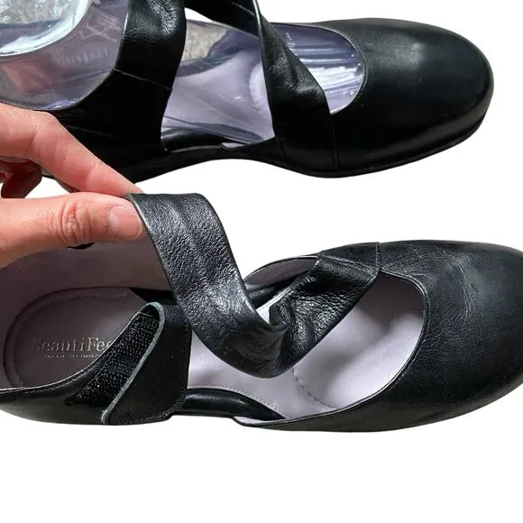 BeautiFeel Mary Jane Women Shoes 11 EU 42 Black Leather Block Heels Made Israel