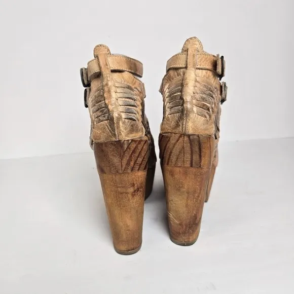 Bed Stu‎ Size 8 Cindy Brown Distressed Leather Platform Wood Heels Boho Shoes
