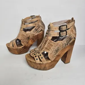 Bed Stu‎ Size 8 Cindy Brown Distressed Leather Platform Wood Heels Boho Shoes