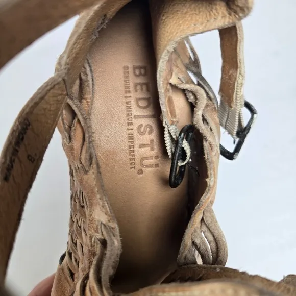 Bed Stu‎ Size 8 Cindy Brown Distressed Leather Platform Wood Heels Boho Shoes