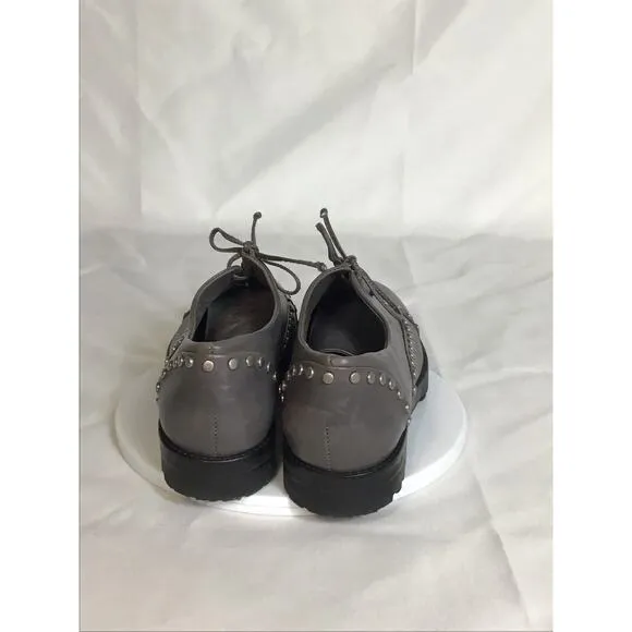 Bernardo OWEN Women Shoes Sz. 8 Gray NWOT Glove Leather Silver Studs Lug Oxford