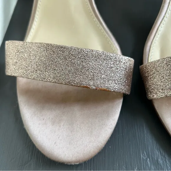 Betsey Johnson Miri Champagne Gold Glitter Ankle Strap  Evening Sandals, Size 10